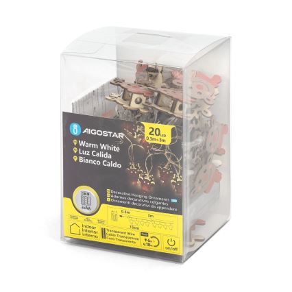Aigostar - LED božićni lanac 20xLED/3xAA 3m topla bela sob