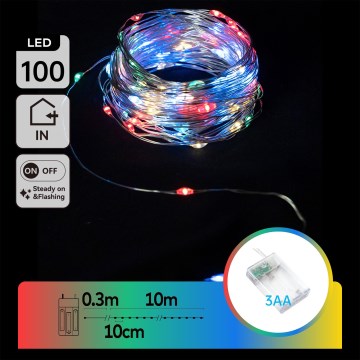 Aigostar - LED božićni niz 100xLED/3xAA 10,3m višebojni