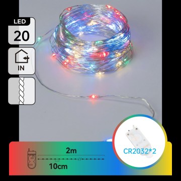 Aigostar - LED božićni niz 20xLED/2xCR2032 2m višebojan