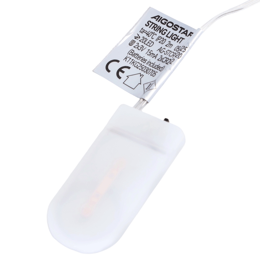 Aigostar - LED božićni niz 20xLED/2xCR2032 2m višebojan