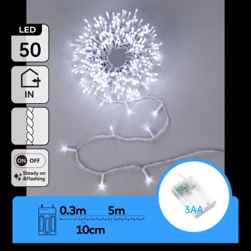 Aigostar - LED Božićni niz 50xLED/3xAA 5,3m hladno bela