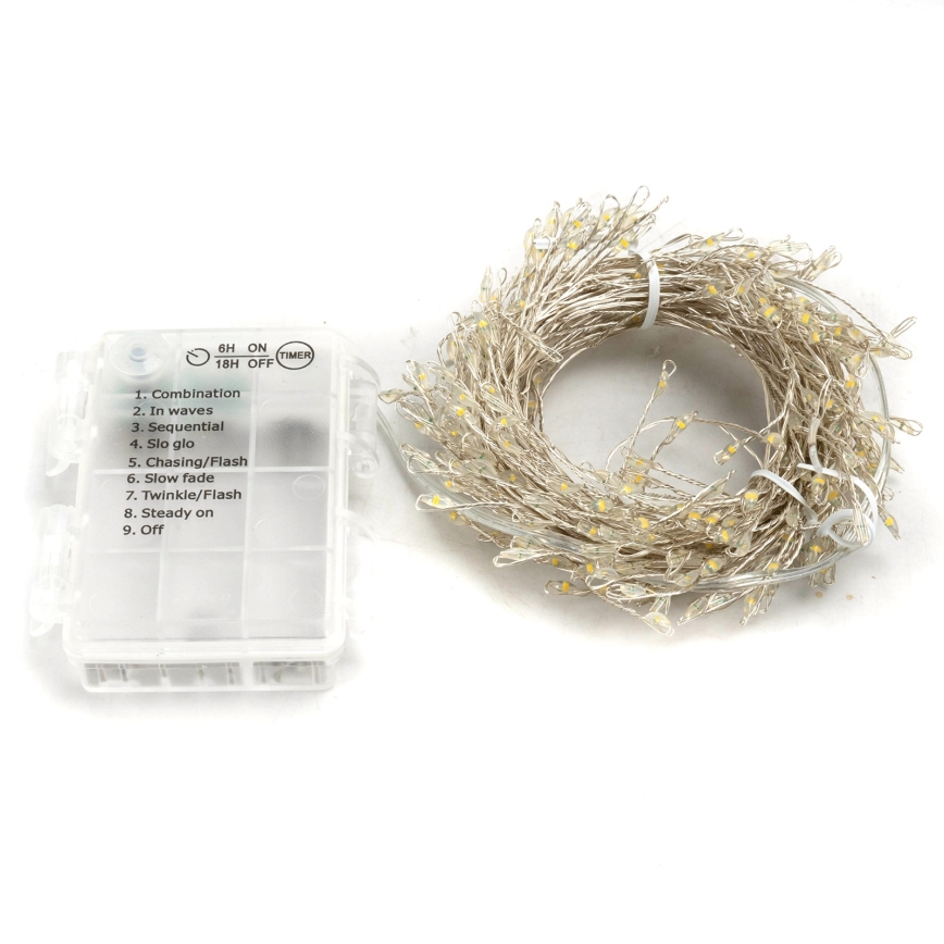 Aigostar - LED božićni niz za spoljašnju upotrebu, 300 LED / 8 funkcija, 3x AA, 9,3 m, IP44, topla bela