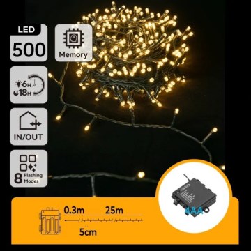 Aigostar - LED božićni niz za spoljašnju upotrebu 500xLED/8 funkcija 4xAA 25,3 m IP44 topla bela