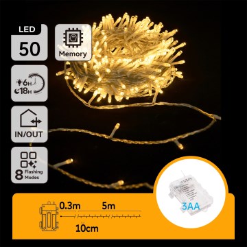 Aigostar - LED božićni niz za spoljašnju upotrebu 50xLED/8 funkcija 3xAA 5,3m IP44 topla bela