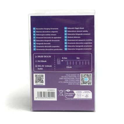 Aigostar - LED dekorativni lanac sa štipaljkama 20xLED/3xAA 3,3m topla bela