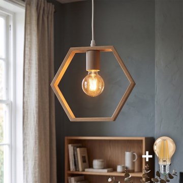 Aigostar - LED drveni luster na sajli 1xE27/9W/230V 2200K borovina