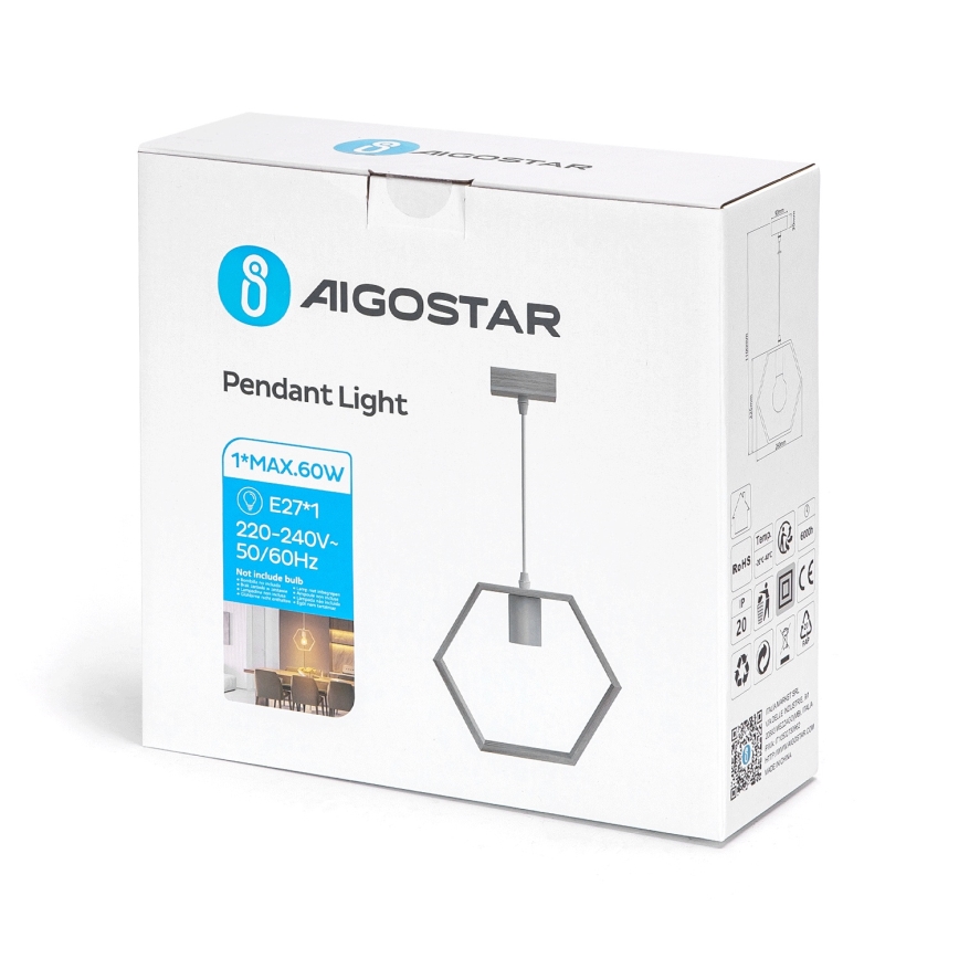 Aigostar - LED drveni luster na sajli 1xE27/9W/230V 2200K borovina