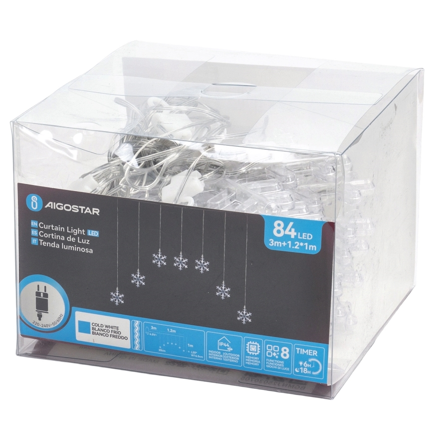 Aigostar - LED spoljašnji svetleći niz 84xLED/8 funkcija 1,2x1m IP44, hladno bela, motiv pahuljica