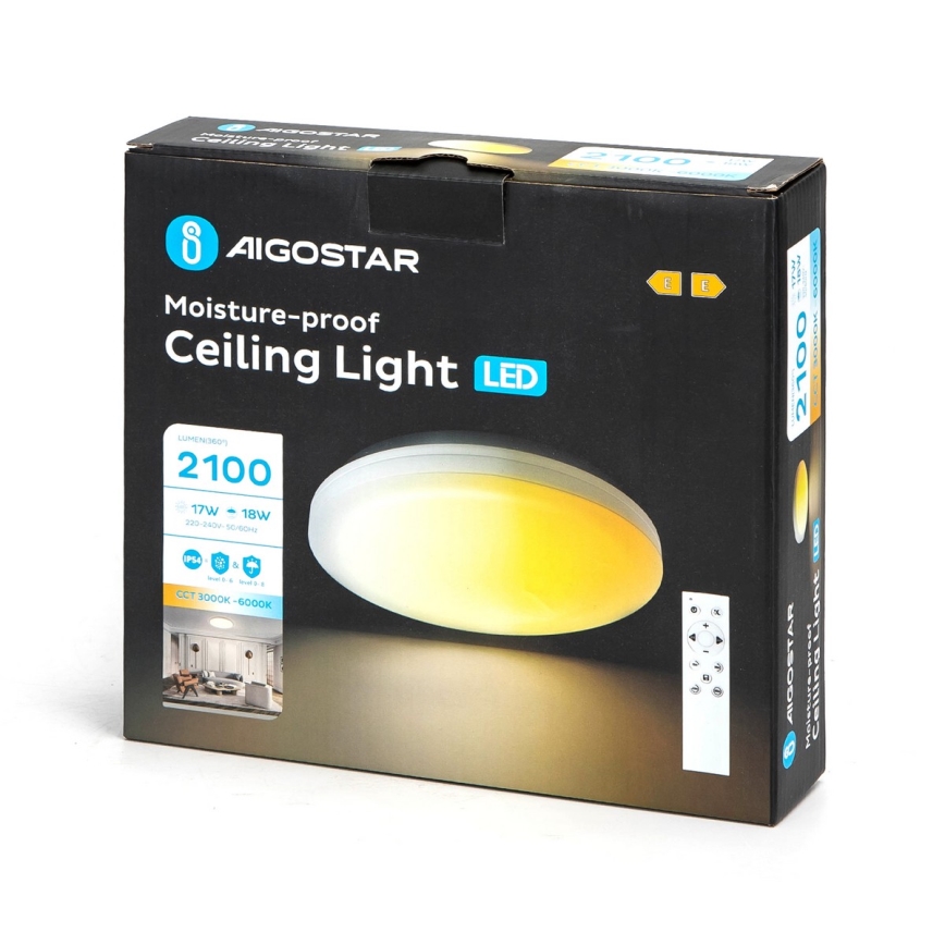 Aigostar - LED prigušiva plafonska lampa za kupatilo LED/18W/230V 3000-6000K IP54 + daljinski upravljač