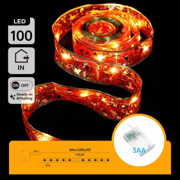 Aigostar - LED lanac 100xLED/3xAA 10 m topla bela crvena