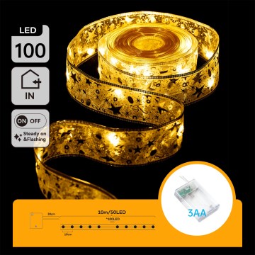 Aigostar - LED lanac 100xLED/3xAA 10 m topla bela zlatna