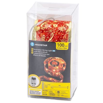 Aigostar - LED lanac 100xLED/3xAA 10 m topla bela crvena