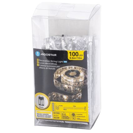 Aigostar - LED svetlosni niz 100xLED/3xAA 10 m topla bela srebrna