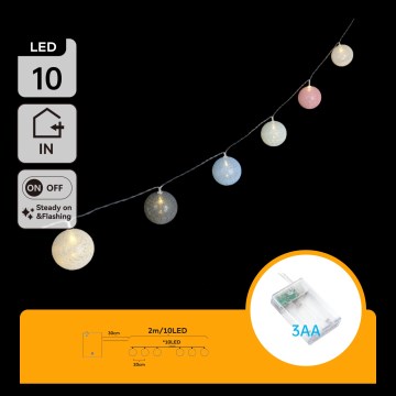 Aigostar - LED lanac 10x LED/3x AA, 2 m, topla bela