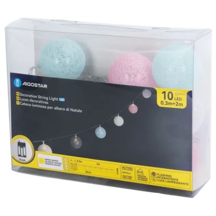 Aigostar - LED lanac 10x LED/3x AA, 2 m, topla bela