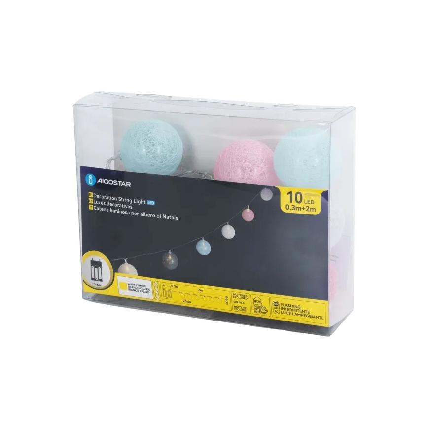 Aigostar - LED lanac 10x LED/3x AA, 2 m, topla bela