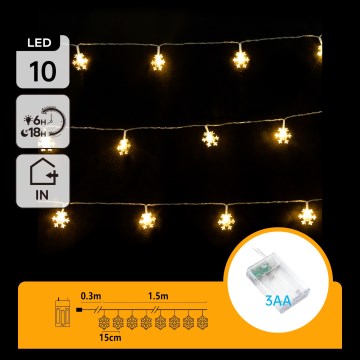 Aigostar - LED lanac 10xLED/3xAA 1,5m topla bela, pahuljice