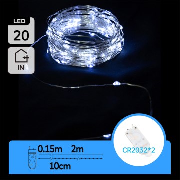 Aigostar - LED lanac 20xLED/2x3V 2m hladno-belo svetlo