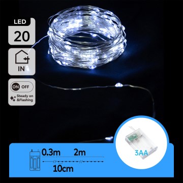 Aigostar - LED  lanac 20xLED/3xAA 2,3m hladno belo
