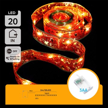 Aigostar - LED lanac 20xLED/3xAA 2 m topla bela, crvena