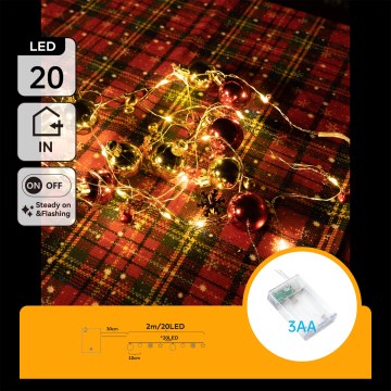 Aigostar - LED lanac 20xLED/3xAA 2m topla bela