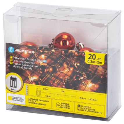 Aigostar - LED lanac 20xLED/3xAA 2m topla bela