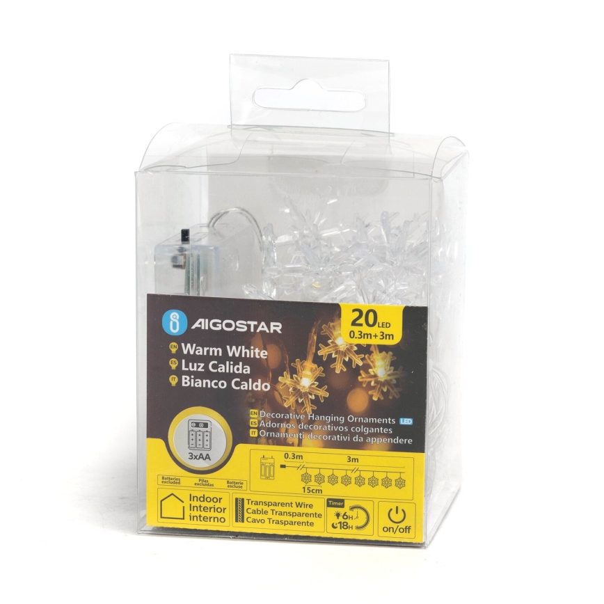 Aigostar - LED  lanac 20xLED/3xAA 3,3m pahulje