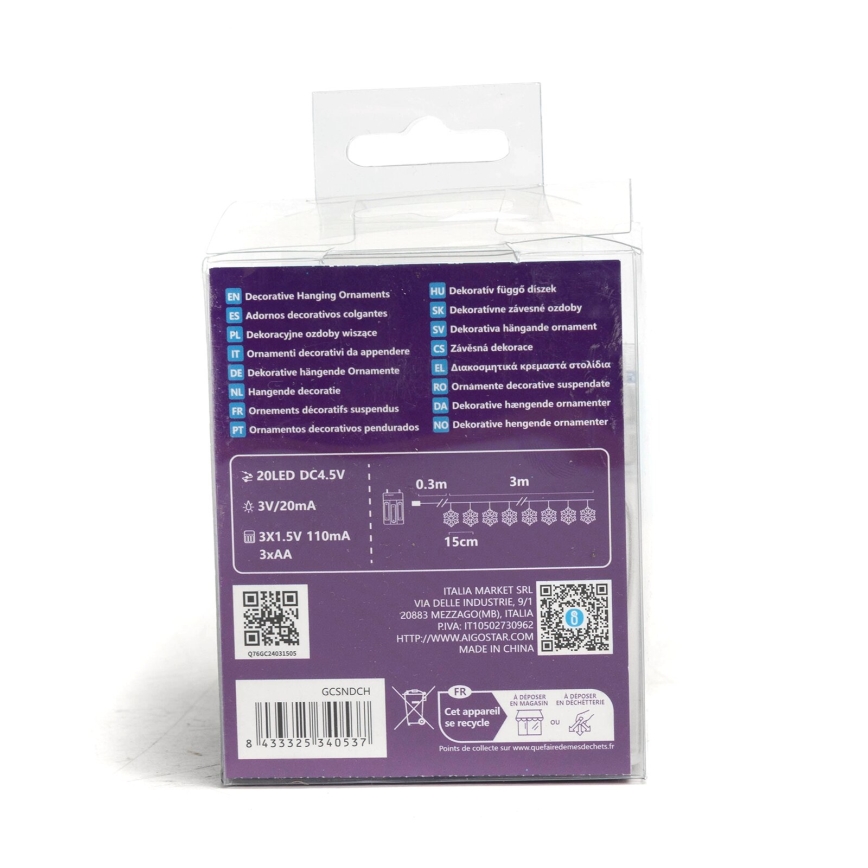 Aigostar - LED  lanac 20xLED/3xAA 3,3m pahulje