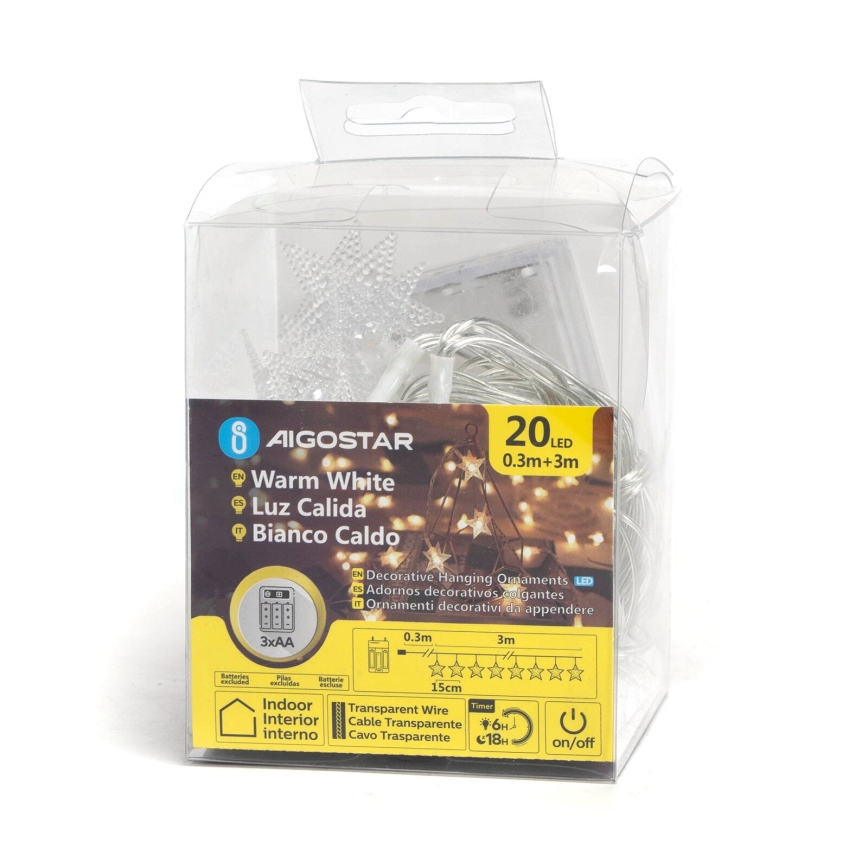 Aigostar - LED lanac 20xLED/3xAA 3,3m zvezdice