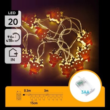 Aigostar - LED lanac 20xLED/3xAA 3m topla bela irvas