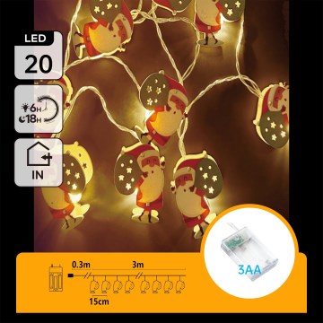 Aigostar - LED lanac 20xLED/3xAA 3m toplo belo svetlo, Deda Mraz