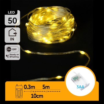 Aigostar - LED lanac 50xLED/3xAA 5,3m topla bela