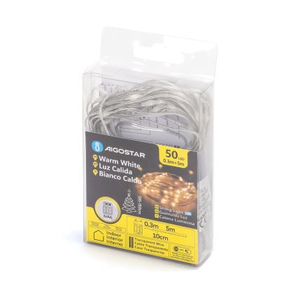 Aigostar - LED lanac 50xLED/3xAA 5,3m topla bela