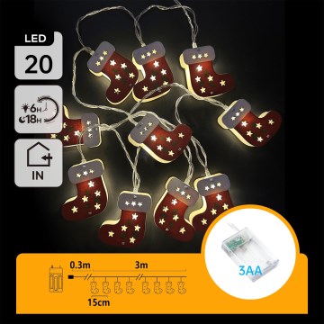 Aigostar - LED niz 20xLED/3xAA 3 m toplo bele čarape
