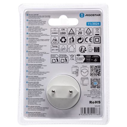Aigostar - LED noćno svetlo sa senzorom sumraka LED/0,5W/230V 3000K