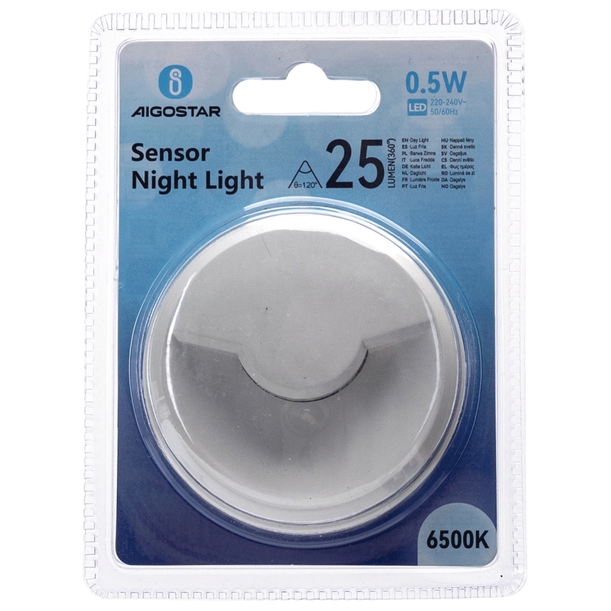 Aigostar - LED noćno svetlo sa senzorom sumraka LED/0,5W/230V 6500K