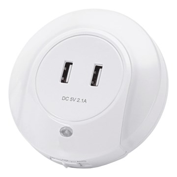 Aigostar - LED noćno svetlo sa senzorom sumraka za utičnicu sa USB LED/0,4W/230V