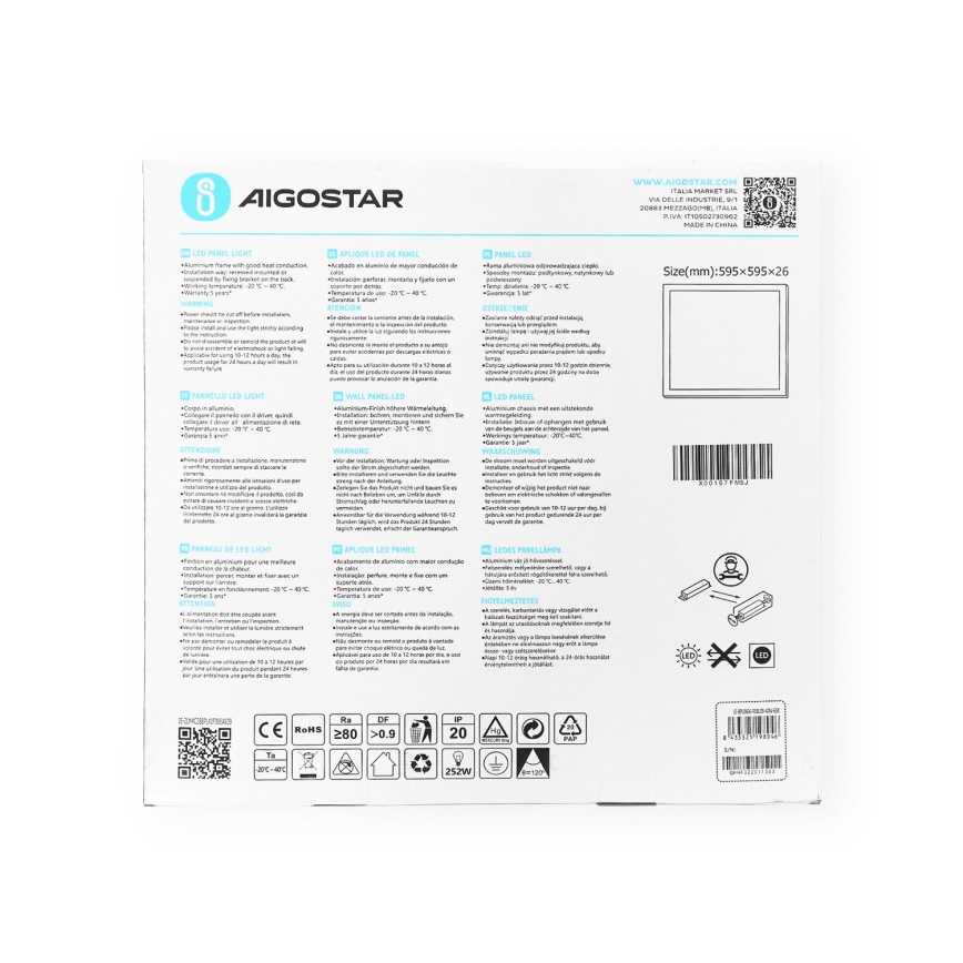 Aigostar - LED panel za spušteni plafon LED/40W/230V 6500K 60x60cm bela