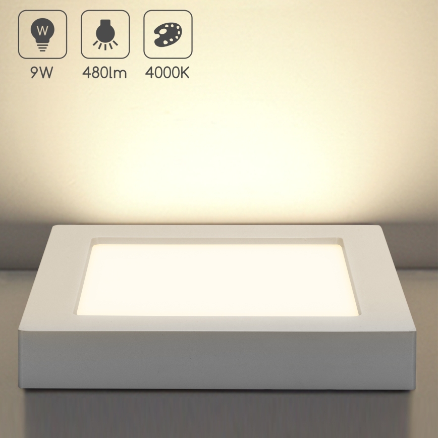 Aigostar - LED plafonsko nadgradno svetlo, 9W, 230V, 4000K, 12,2x12,2 cm, bela