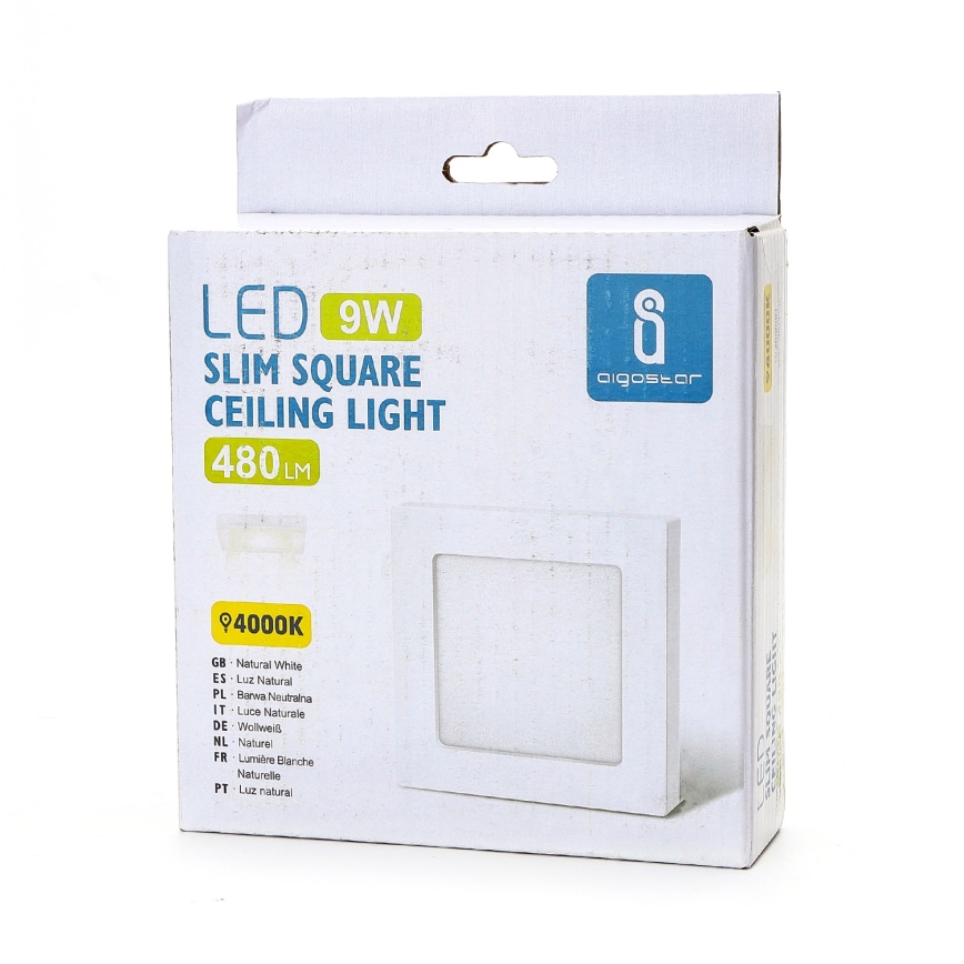 Aigostar - LED plafonsko nadgradno svetlo, 9W, 230V, 4000K, 12,2x12,2 cm, bela