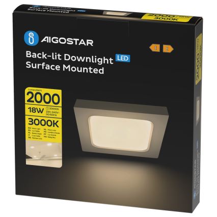Aigostar - LED plafonsko nadgradno svetlo LED/18W/230V 3000K 22,6x22,6 cm bela
