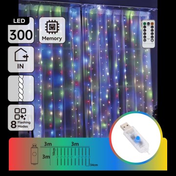 Aigostar - LED prigušiva božićna girlanda 300xLED/8 funkcija USB 6x3m višebojno + daljinsko upravljanje
