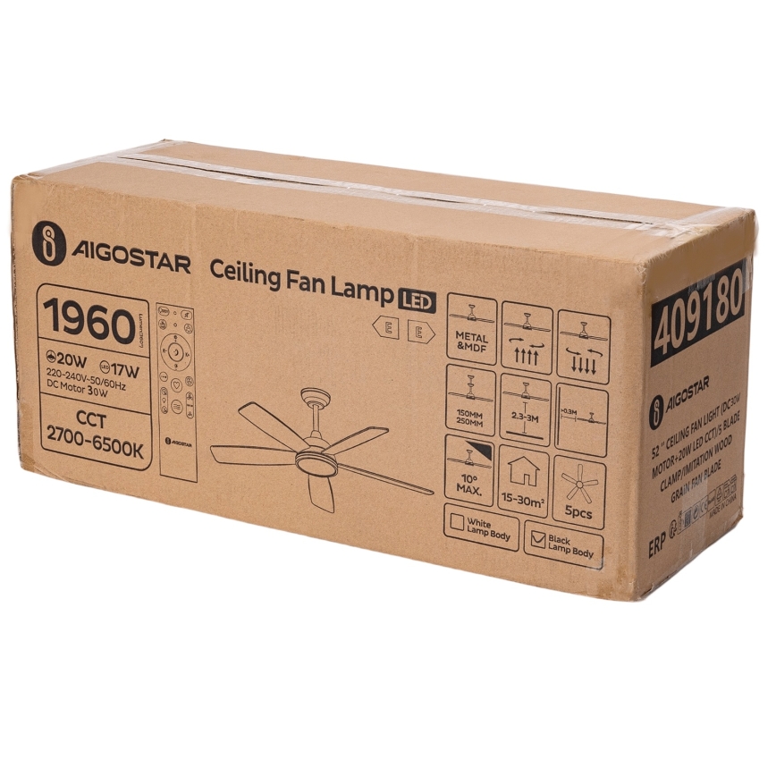 Aigostar - LED prigušiva plafonski ventilator LED/20W/230V 2700-6500K 132cm bež + daljinski upravljač