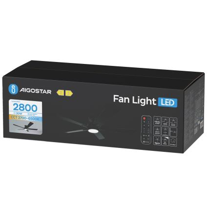 Aigostar - LED prigušiva stropna lampa sa ventilatorom LED/20W/230V 2700-6500K 132cm crna + daljinski upravljač
