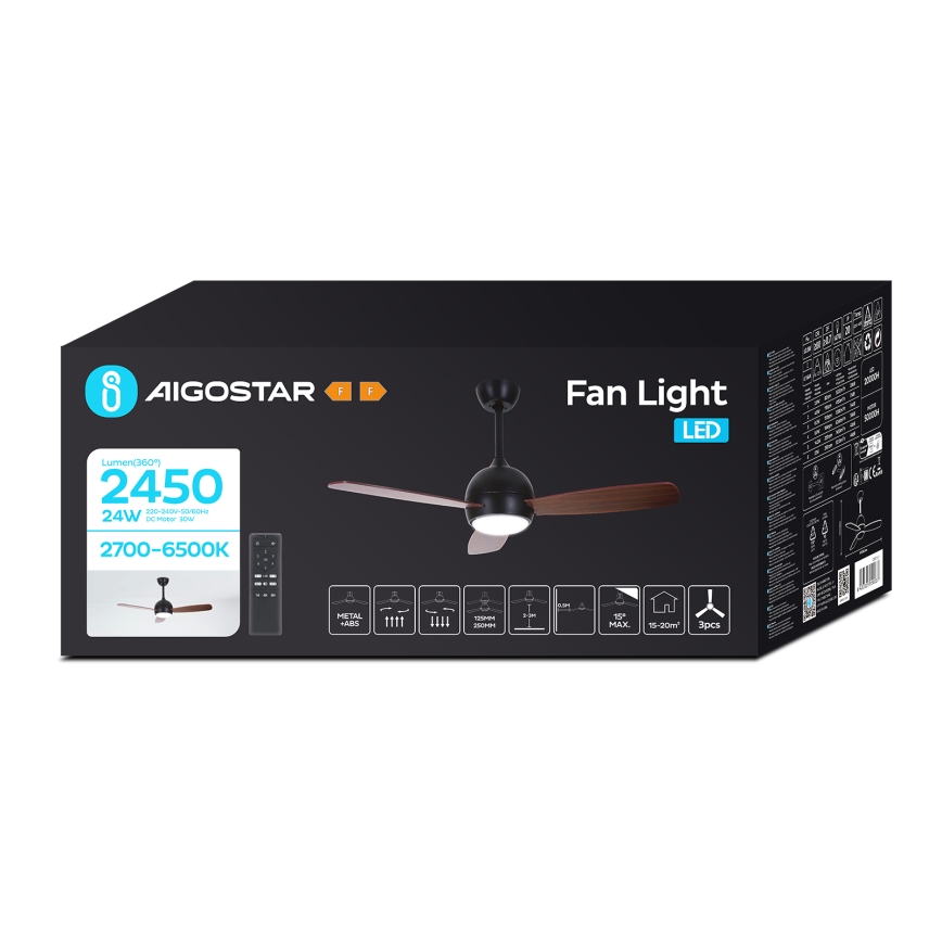 Aigostar - LED prigušiva plafonski ventilator LED/24W/230V 2700-6500K 106,6 cm + daljinsko upravljanje