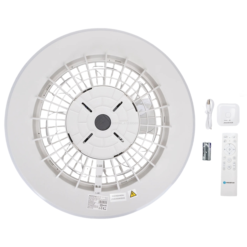 Aigostar - LED prigušiva plafonska lampa sa ventilatorom LED/40W/230V 2700-6500K prečnik 48,5 cm bela + daljinski upravljač