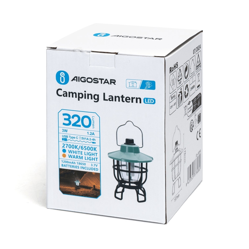 Aigostar - LED prigušiva prenosiva punjiva kamperska lampa LED/3W/3,7V 1200mAh
