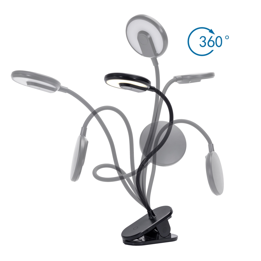Aigostar - LED prigušiva punjiva stolna lampa sa klipom LED/3W/5V 1800mAh crna