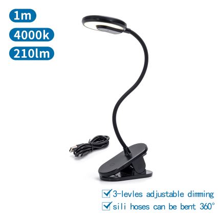 Aigostar - LED prigušiva punjiva stolna lampa sa klipom LED/3W/5V 1800mAh crna