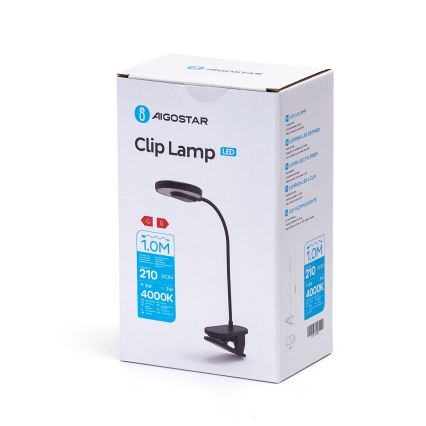 Aigostar - LED prigušiva punjiva stolna lampa sa klipom LED/3W/5V 1800mAh crna